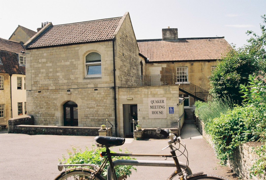 Meeting House with bicycle in foreground